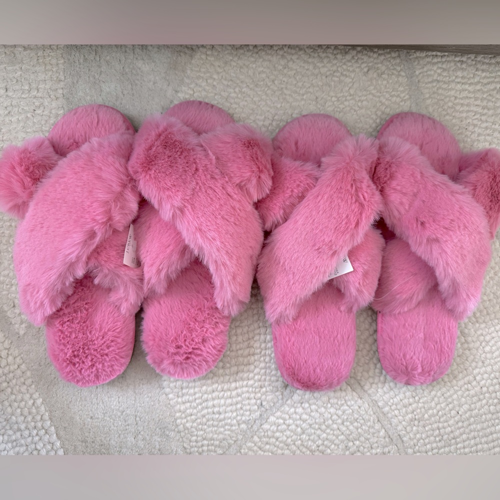 J.Crew plush Fuzzy Slippers pink and multicolor sz 9